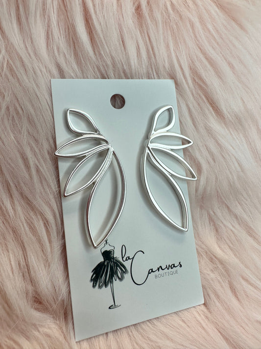 Silver Long Leaf Earrings