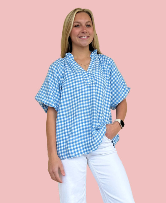 Gingham Light Blue Top