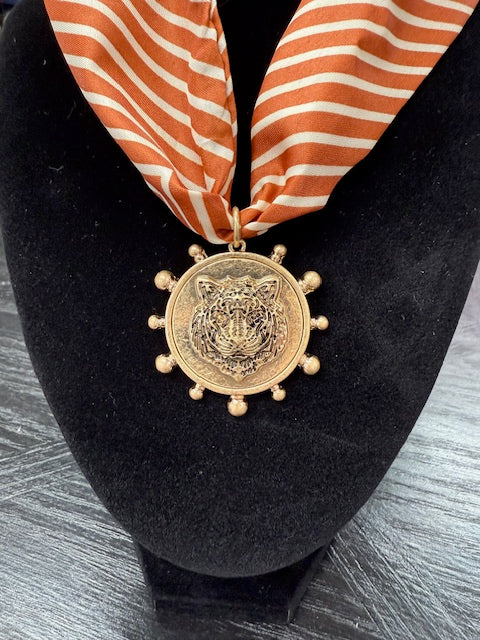 Stripe Burnt Orange Tiger Scarf Necklace