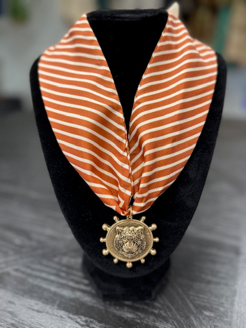 Stripe Burnt Orange Tiger Scarf Necklace
