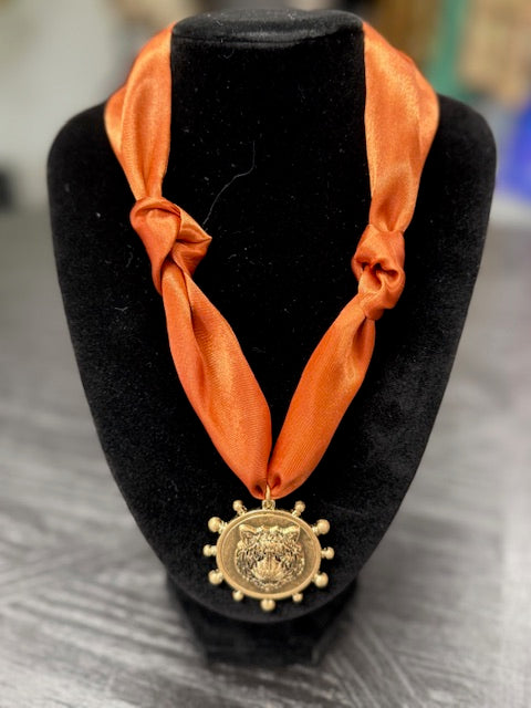 Burnt Orange Tiger Scarf Necklace