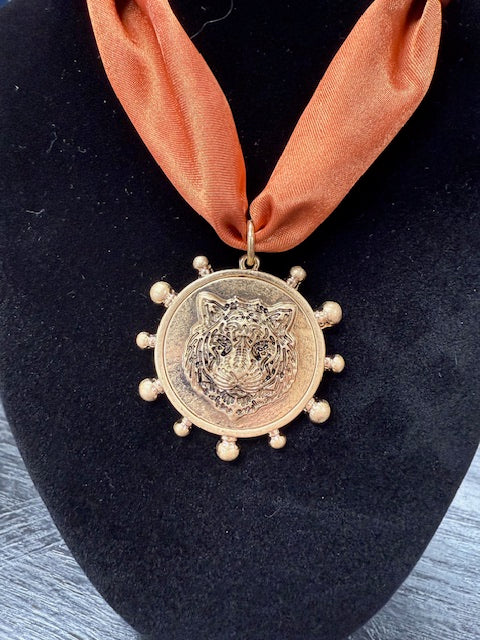 Burnt Orange Tiger Scarf Necklace