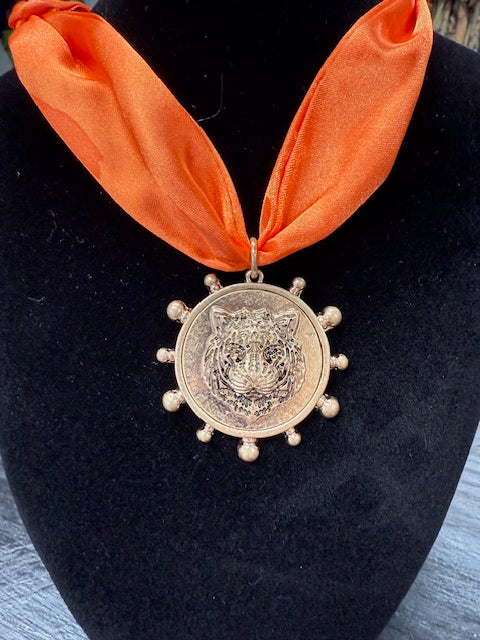 Bright Orange Tiger Scarf Necklace