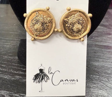 Vintage Coin Tiger Earrings