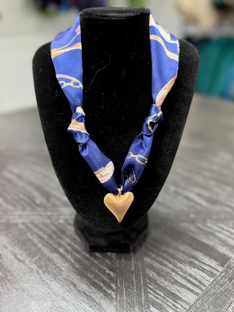 Navy Patterned Scarf Necklace