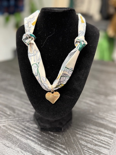 Green & Ivory Equestrian Scarf Necklace