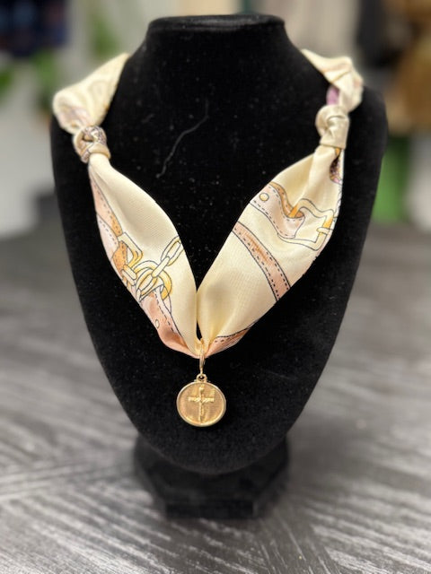 Ivory Belt and Chain Patterned Scarf Necklace