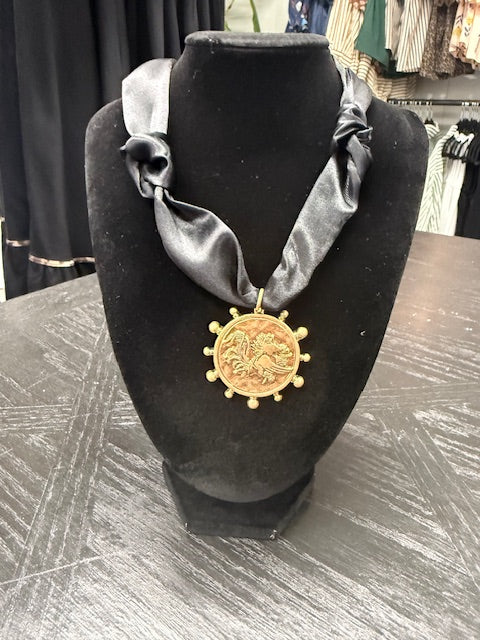 Black Gamecock Scarf Necklace