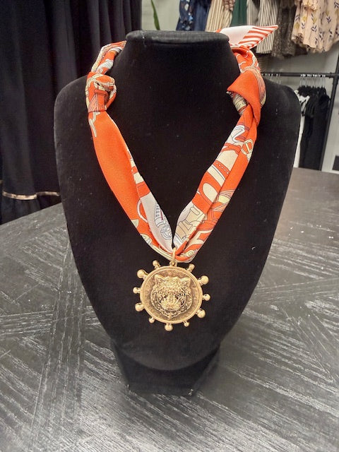 Orange Tiger Scarf Necklace