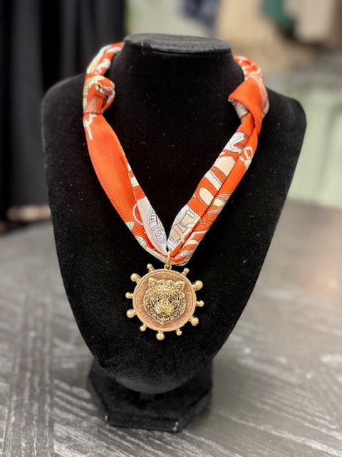 Orange Tiger Scarf Necklace