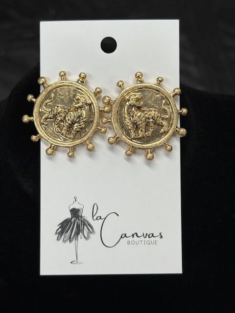 Roaring Riger Coin Earrings