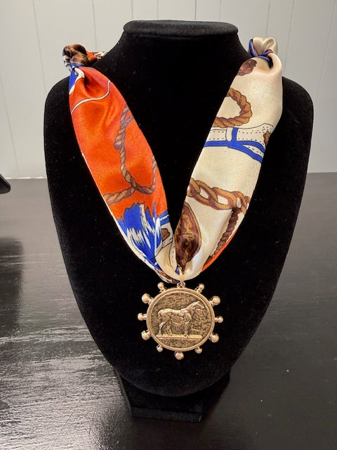 Orange Equestrian Scarf Necklace