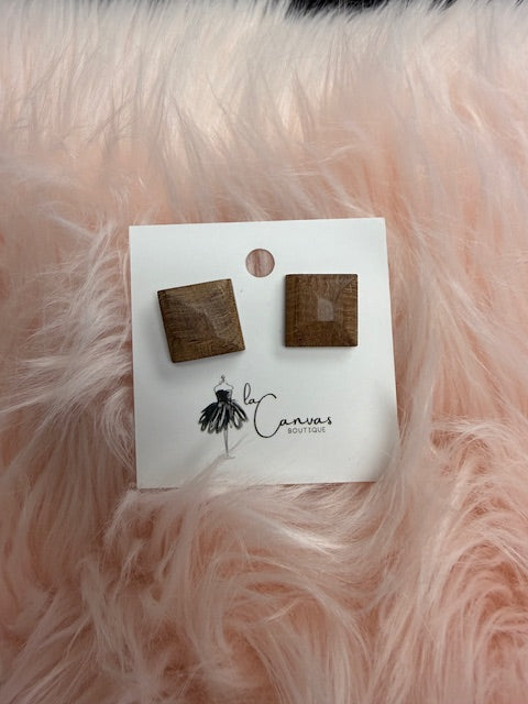 Wood Square Stud  Earring