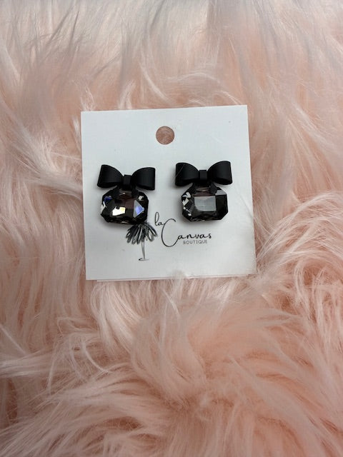 Black Crystal & Bow Stud