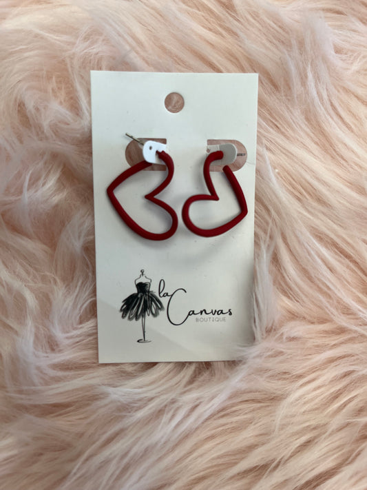 Red Hollow Heart Earrings
