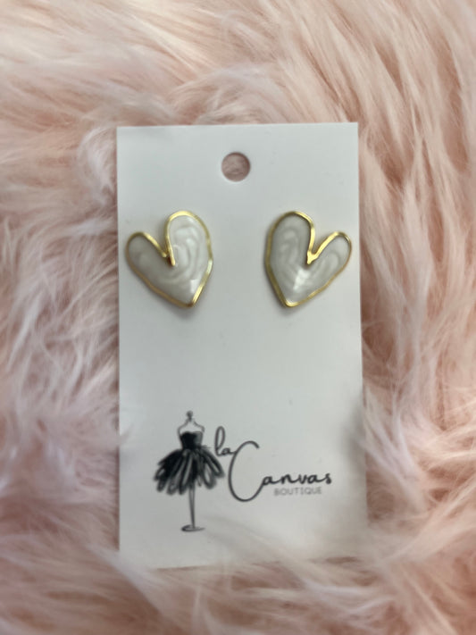 White Heart Earrings