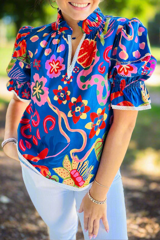Royal Abstract Print Top