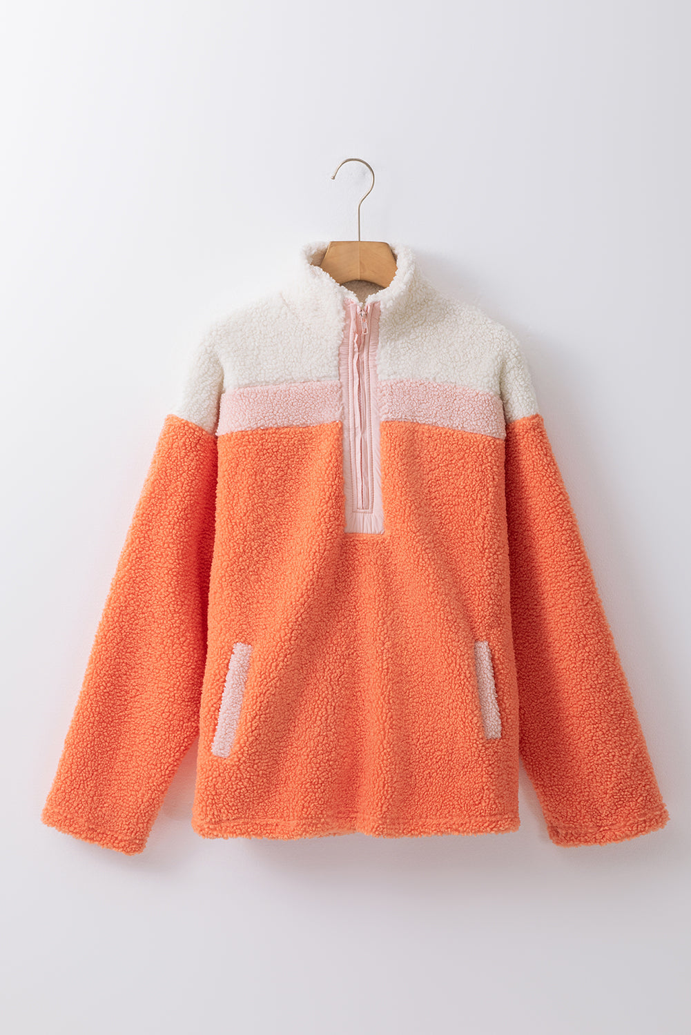 Peach Color Block Sherpa Pullover