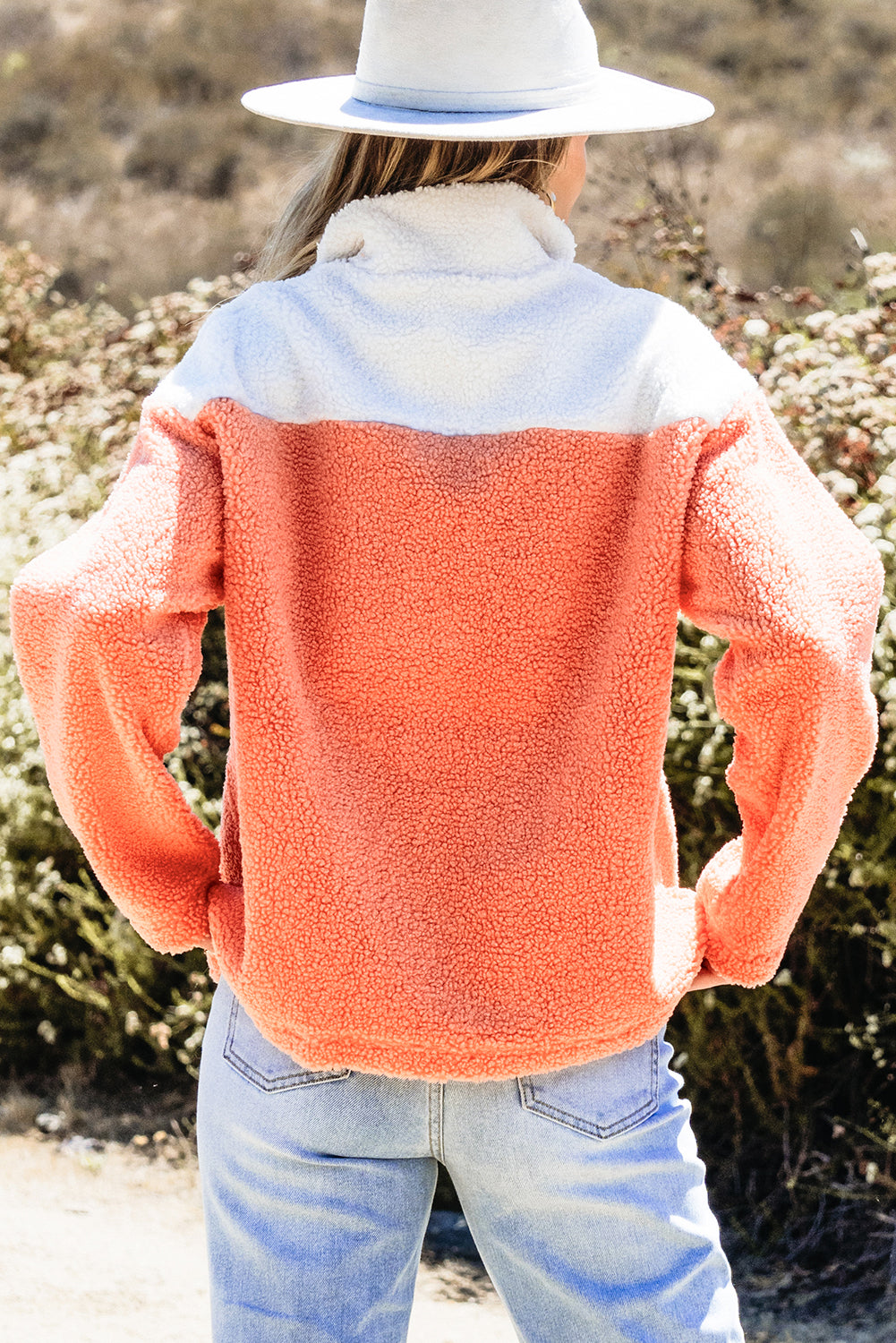 Peach Color Block Sherpa Pullover