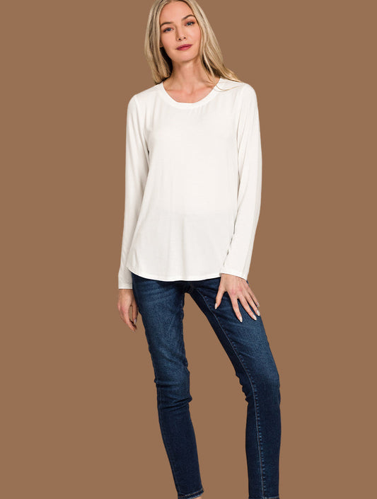 Ivory Flowy Round Hen L/S Top