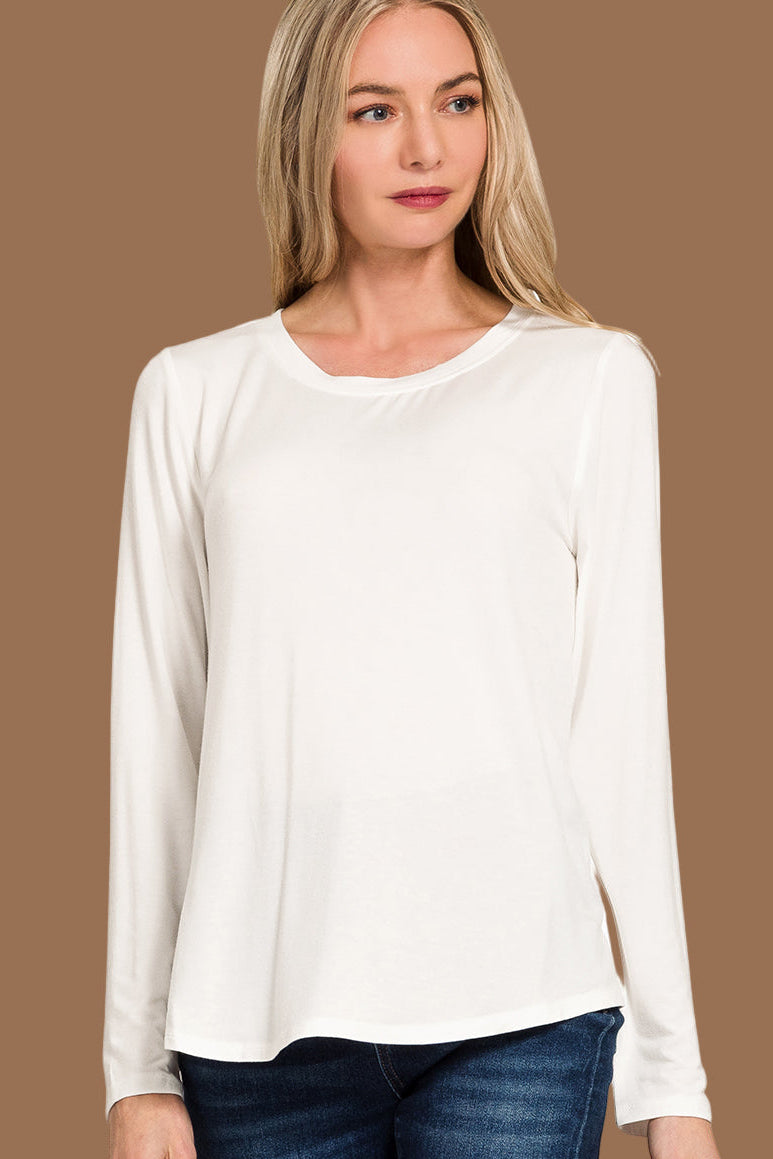 Ivory Flowy Round Hen L/S Top