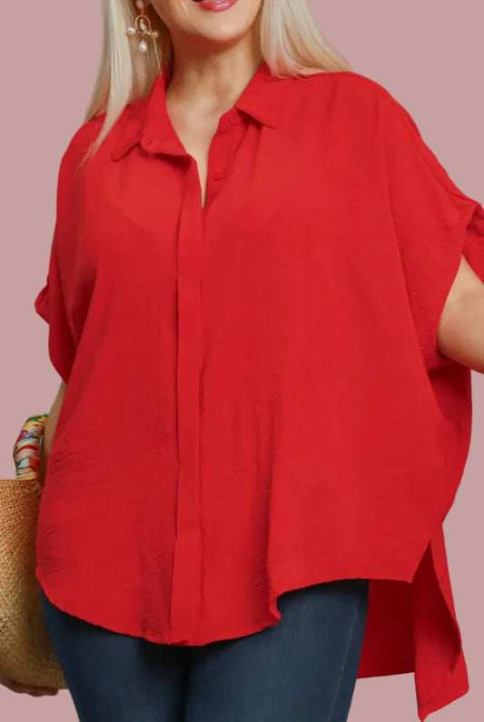 Red Button Up Short Sleeves