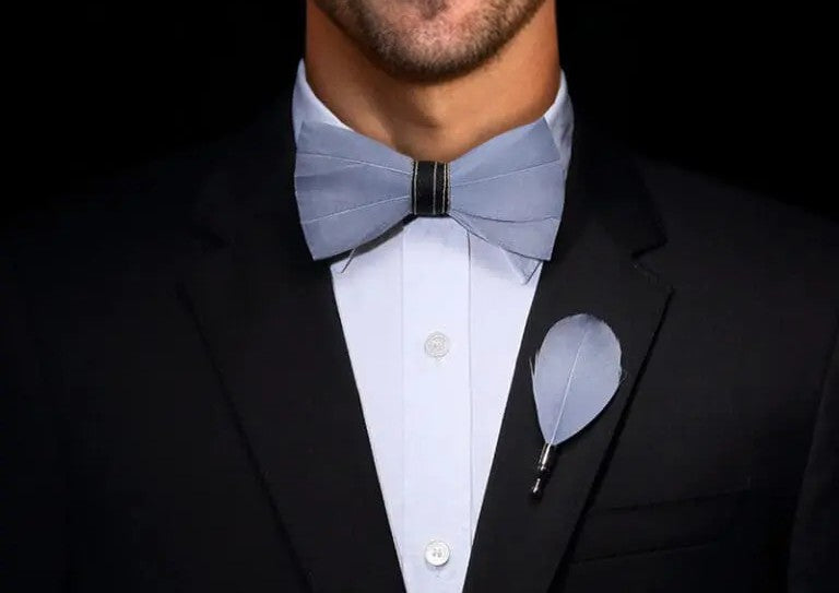 Grey Hand Made Feather Bow Tie 