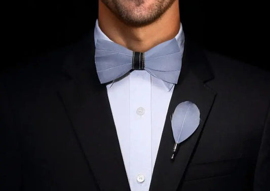 Grey Hand Made Feather Bow Tie 