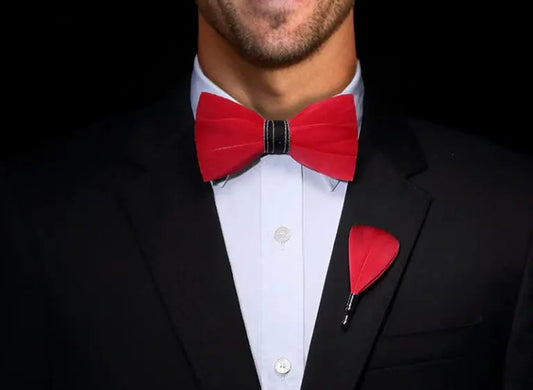 Red Handmade Feather Bow Tie