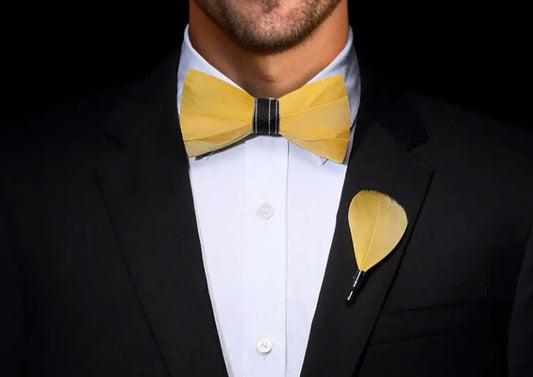 Yellow Handmade Feather Bow Tie