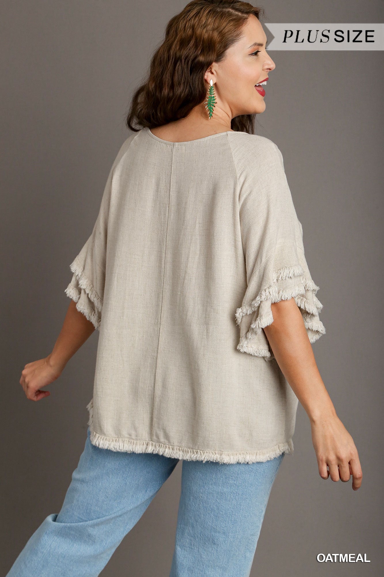 Oatmeal Linen Blend Short Sleeve Round Neck Top