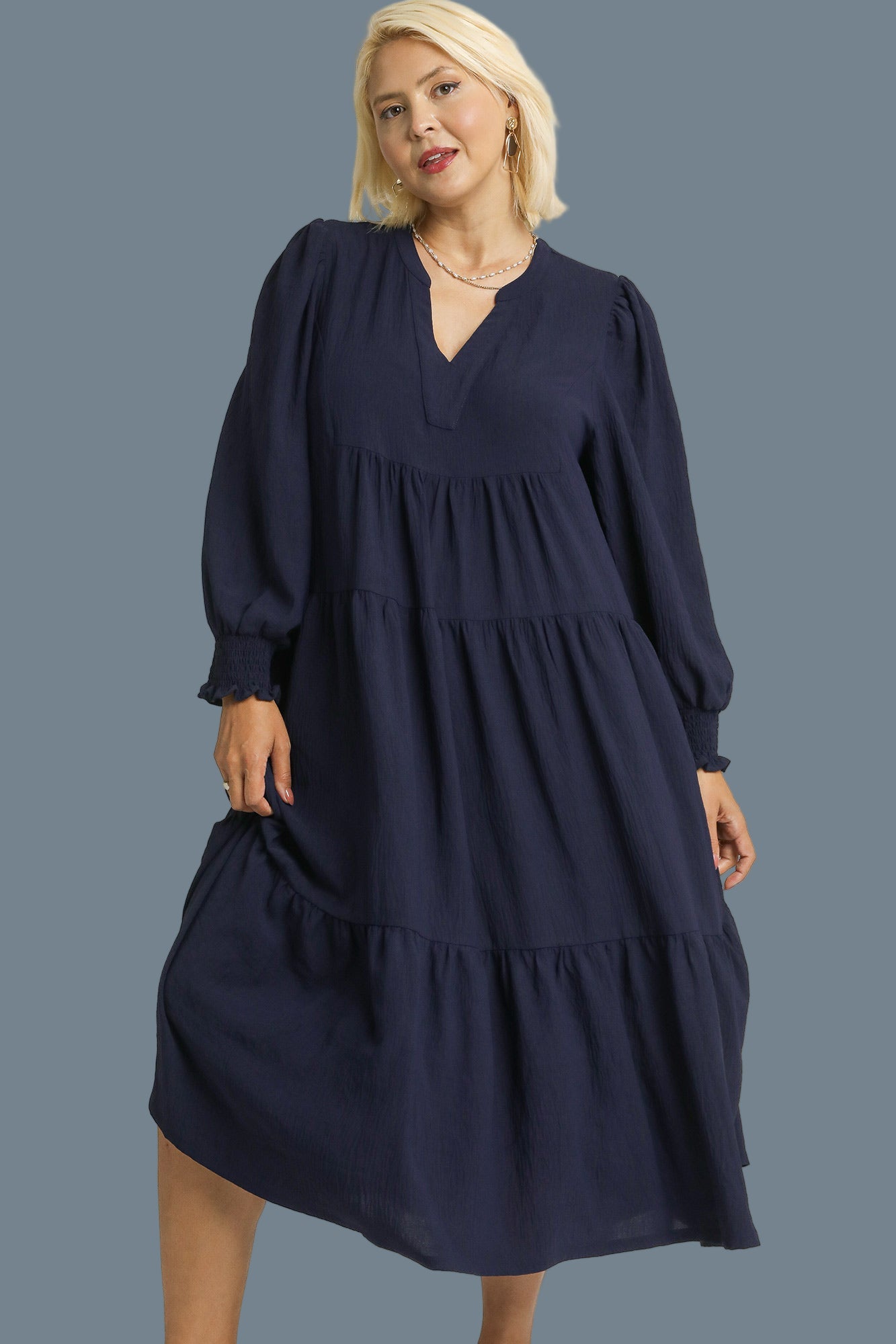 Dreamy Navy Midi Tiered Dress