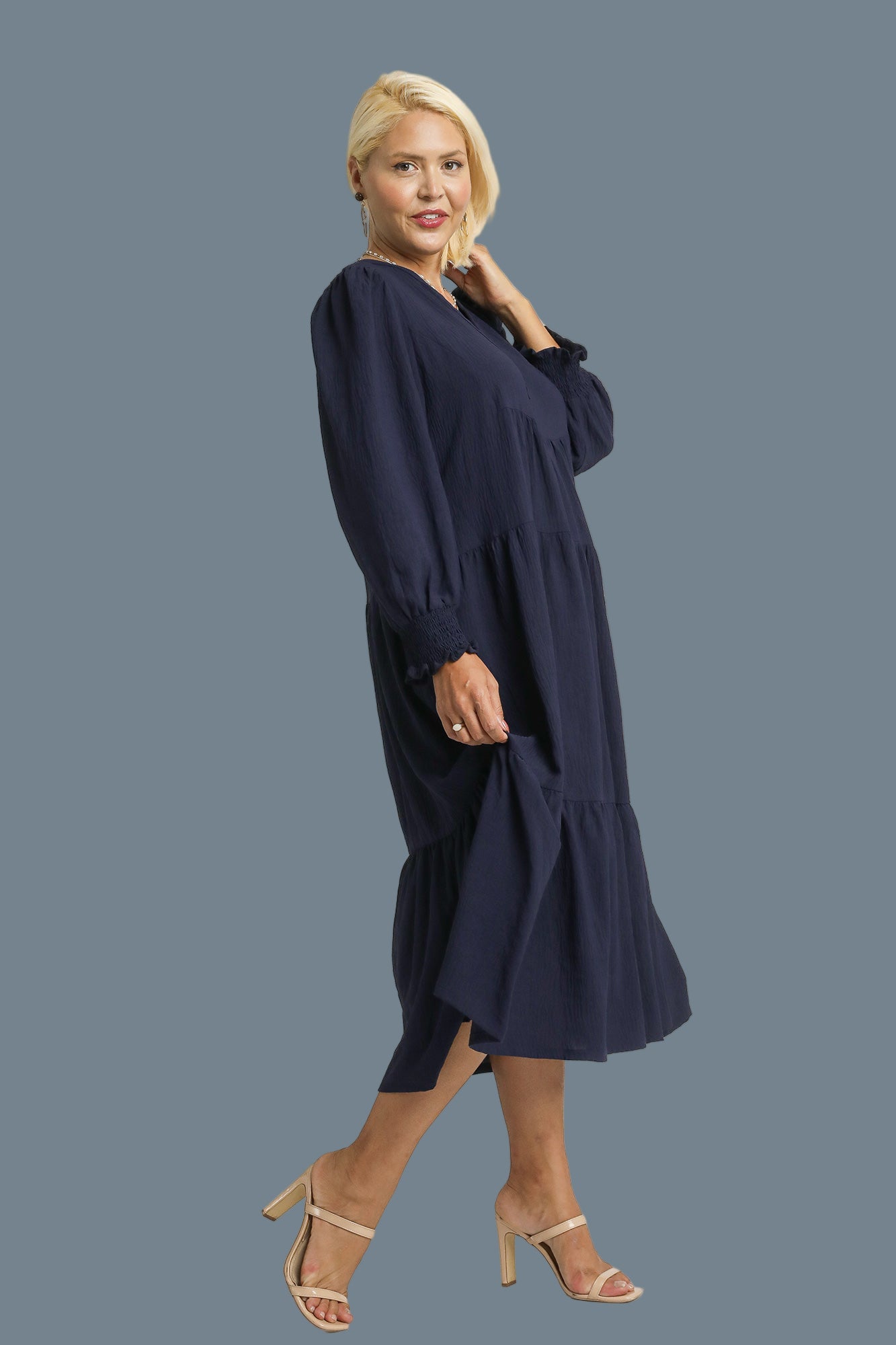 Dreamy Navy Midi Tiered Dress