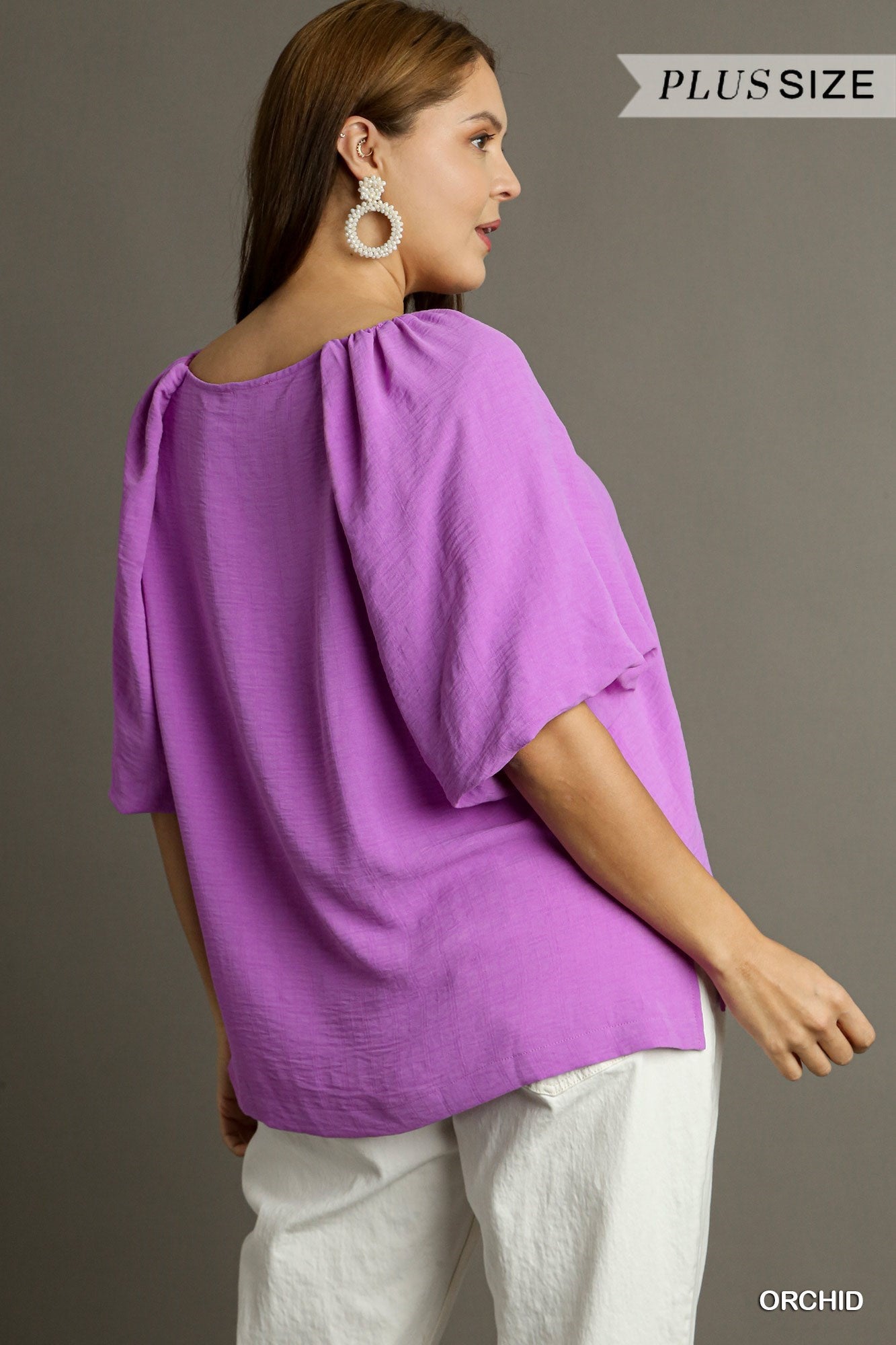 Orchid Woven Round Neck Bubble Sleeve Top
