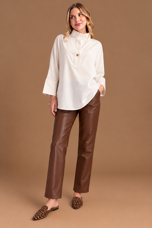Ivory Collar Neck Button Placket Shirt
