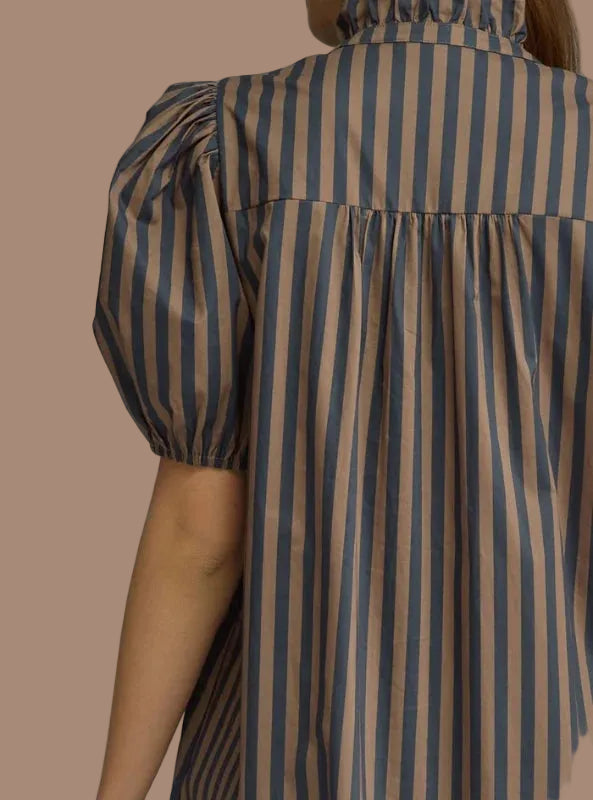 Navy Brown Stripe Midi Dress
