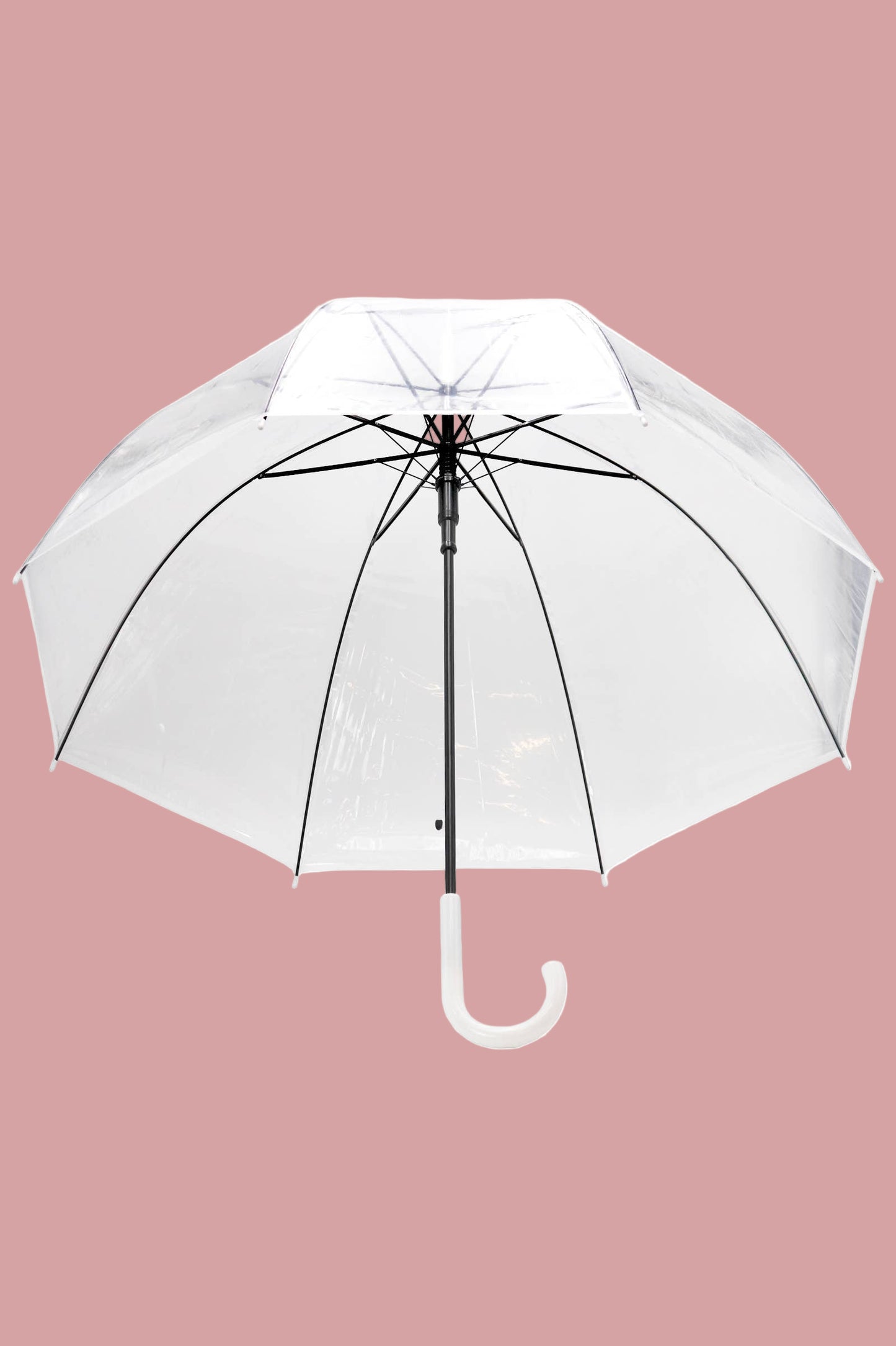 White & Black Handle Clear Dome Umbrella