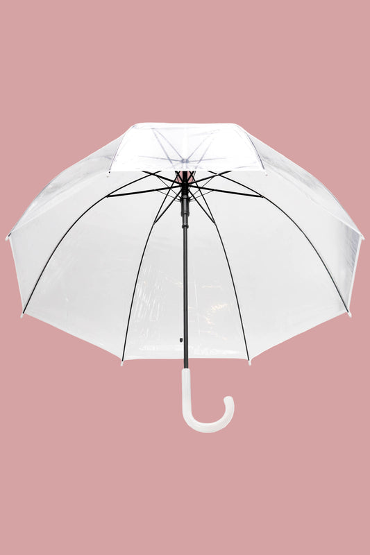 White & Black Handle Clear Dome Umbrella