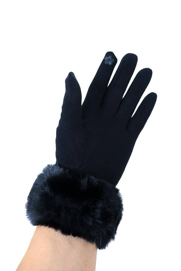 Faux Fur Detailed Leopard Printed Gloves