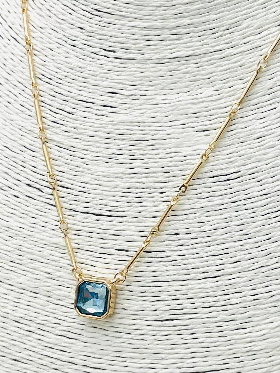 Gold/ Blue CZ Simple Elegance Necklace