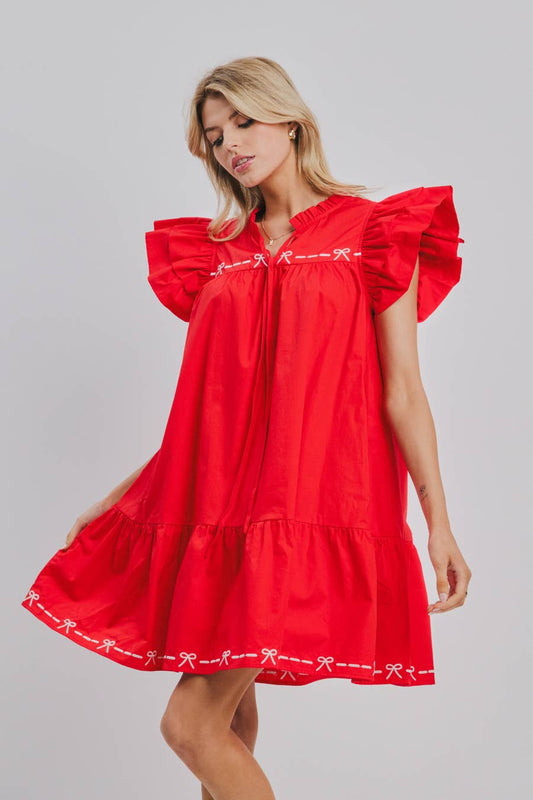 Red Poplin Babydoll Mini Dress