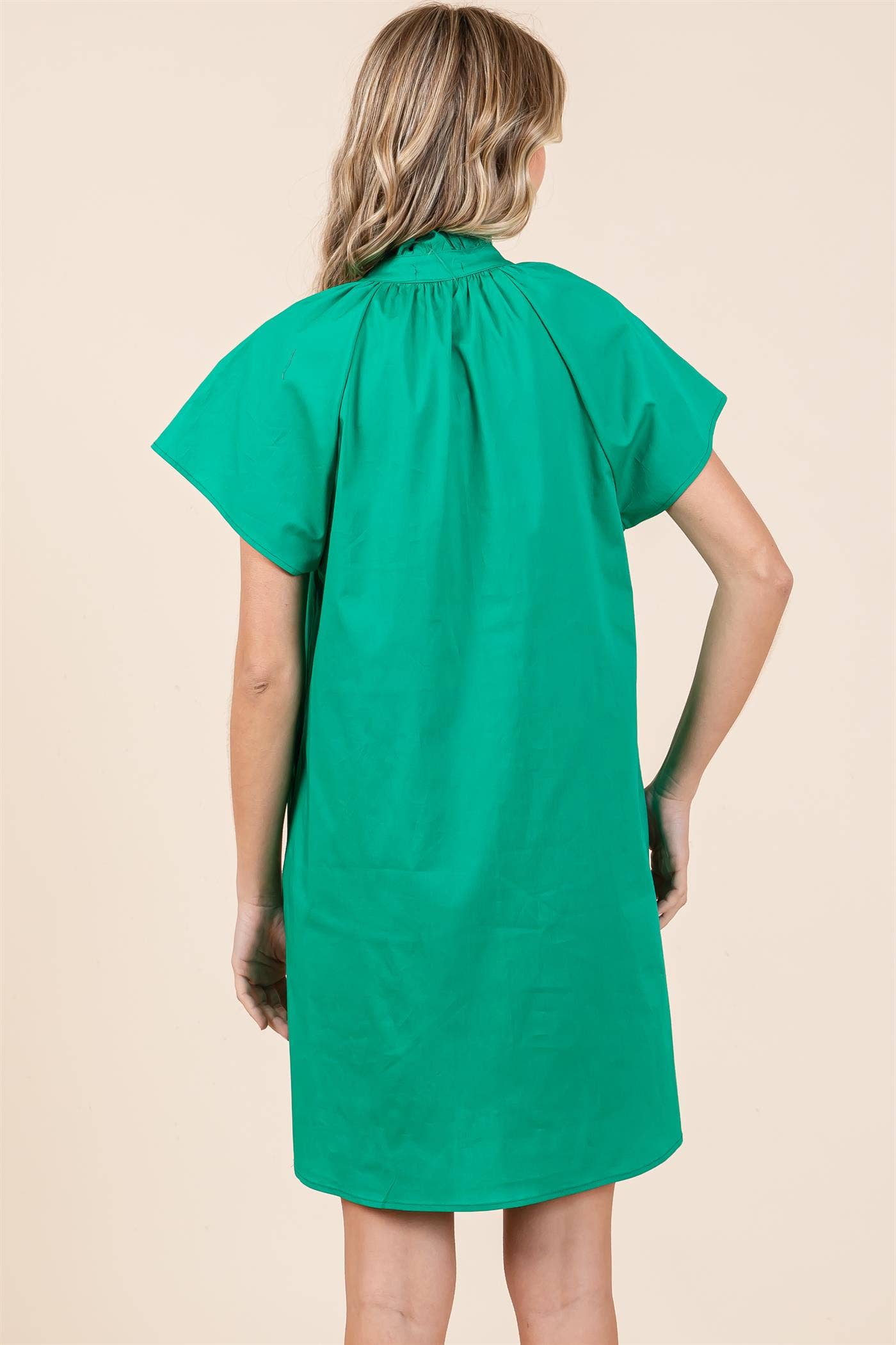 Kelly Green Poplin Shirt Short Dress
