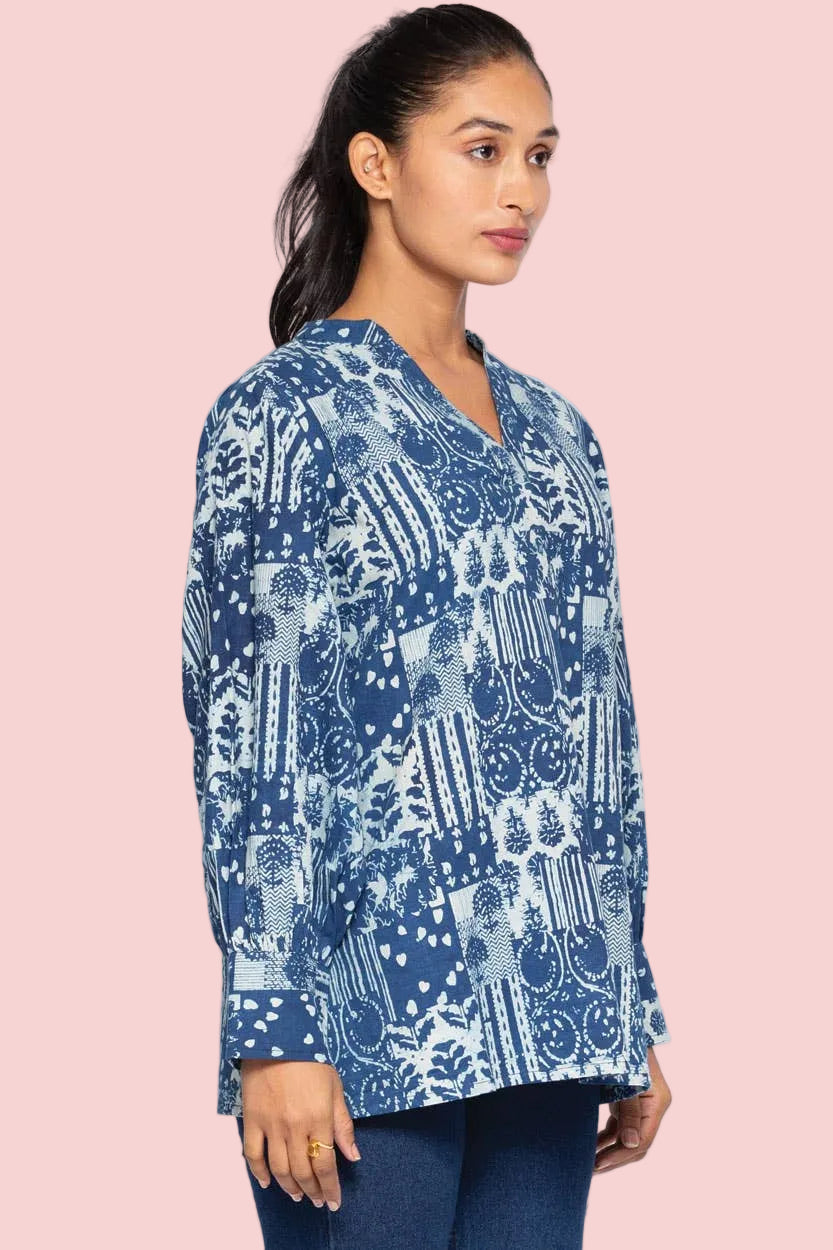 Navy Jaya Block Print Tunic
