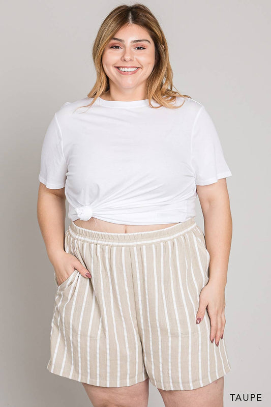 Khaki & White Striped Full-Lined Shorts