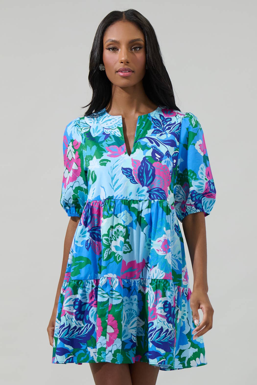 Lavera Blue Floral Maine Poplin Mini Dress