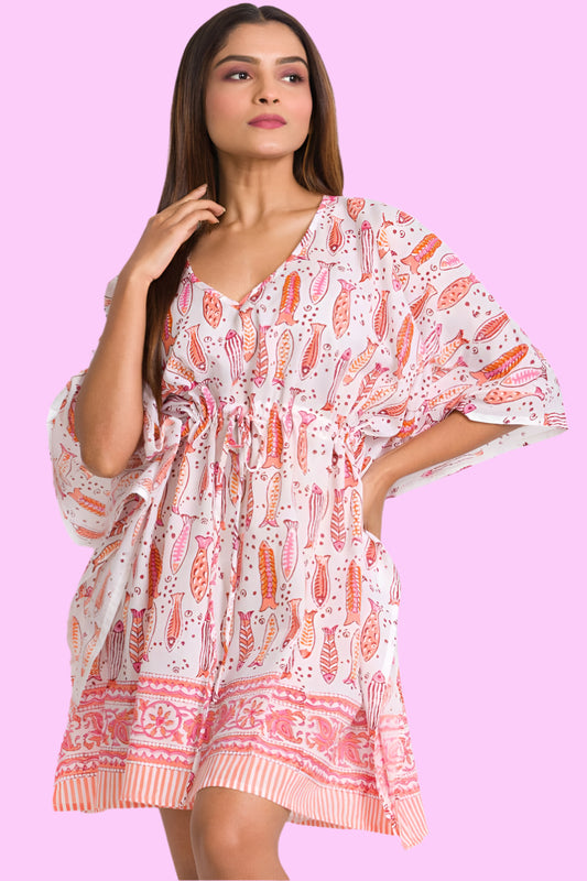 Salmon Fish Block Printed Cover-Ups