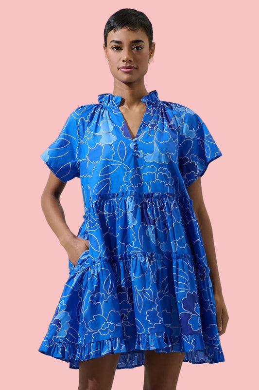 Maris Cobalt Floral Pallas Poplin Tiered Mini Dress