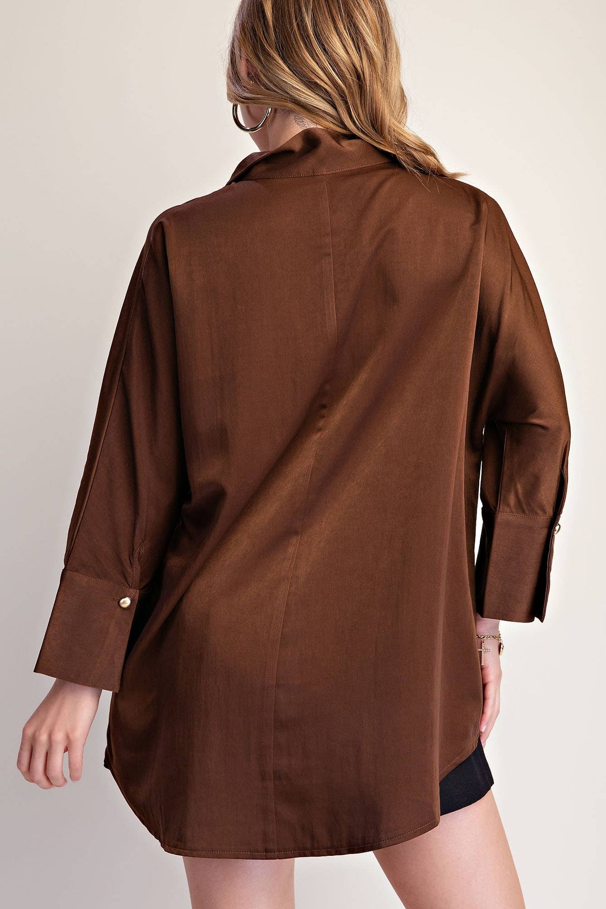 Collar Neck Chocolate Button Placket Shirt