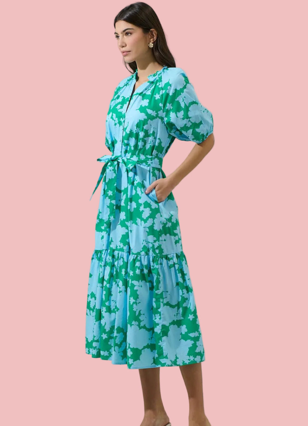 Riona Blue-Kelly Floral Tiered Midi Dress