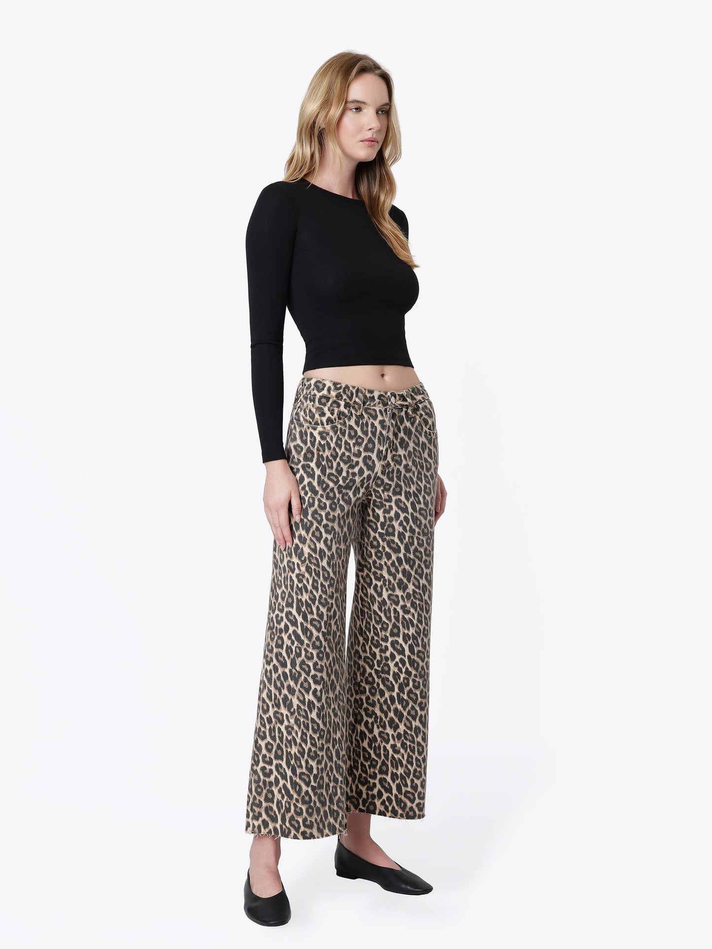 High Rise Animal Print Crop Wide Leg Jeans